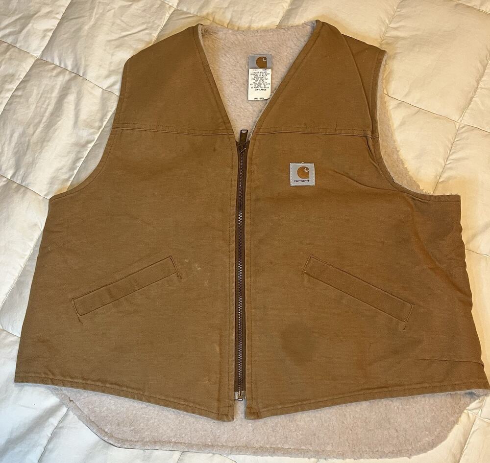 Carhartt Men Sherpa Lined Workwear Vest SZ 2XL Regular Duck Canvas Y2K Made USA